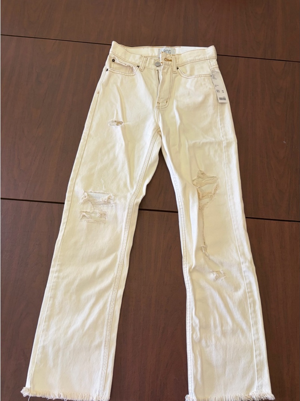NWT Urban Outfitters BDG High-Waisted Distressed Cowboy Jean - Cream